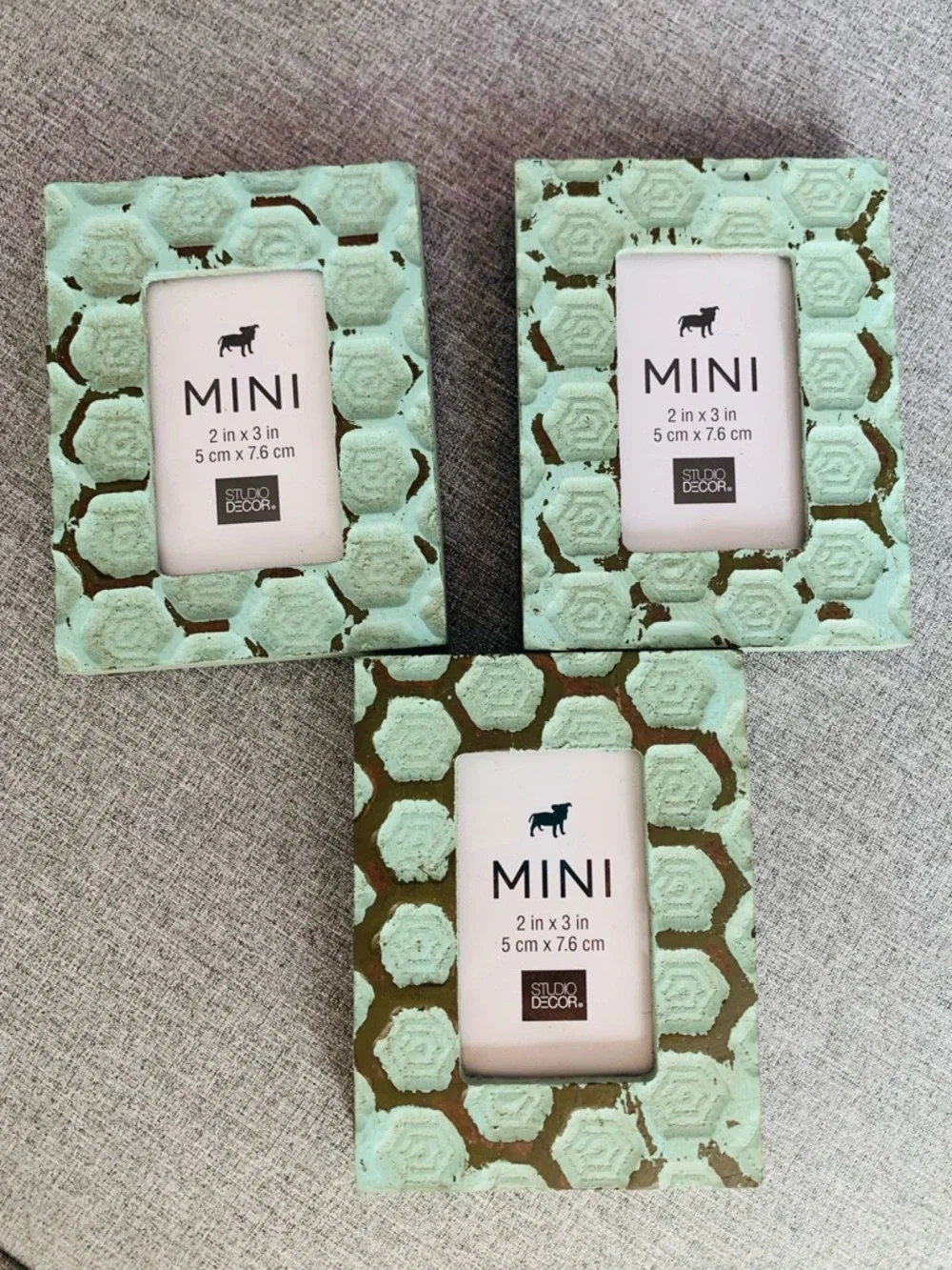 Set of 3 Mini Picture Frames Mint Aqua Honeycomb Design Fits Picture 2